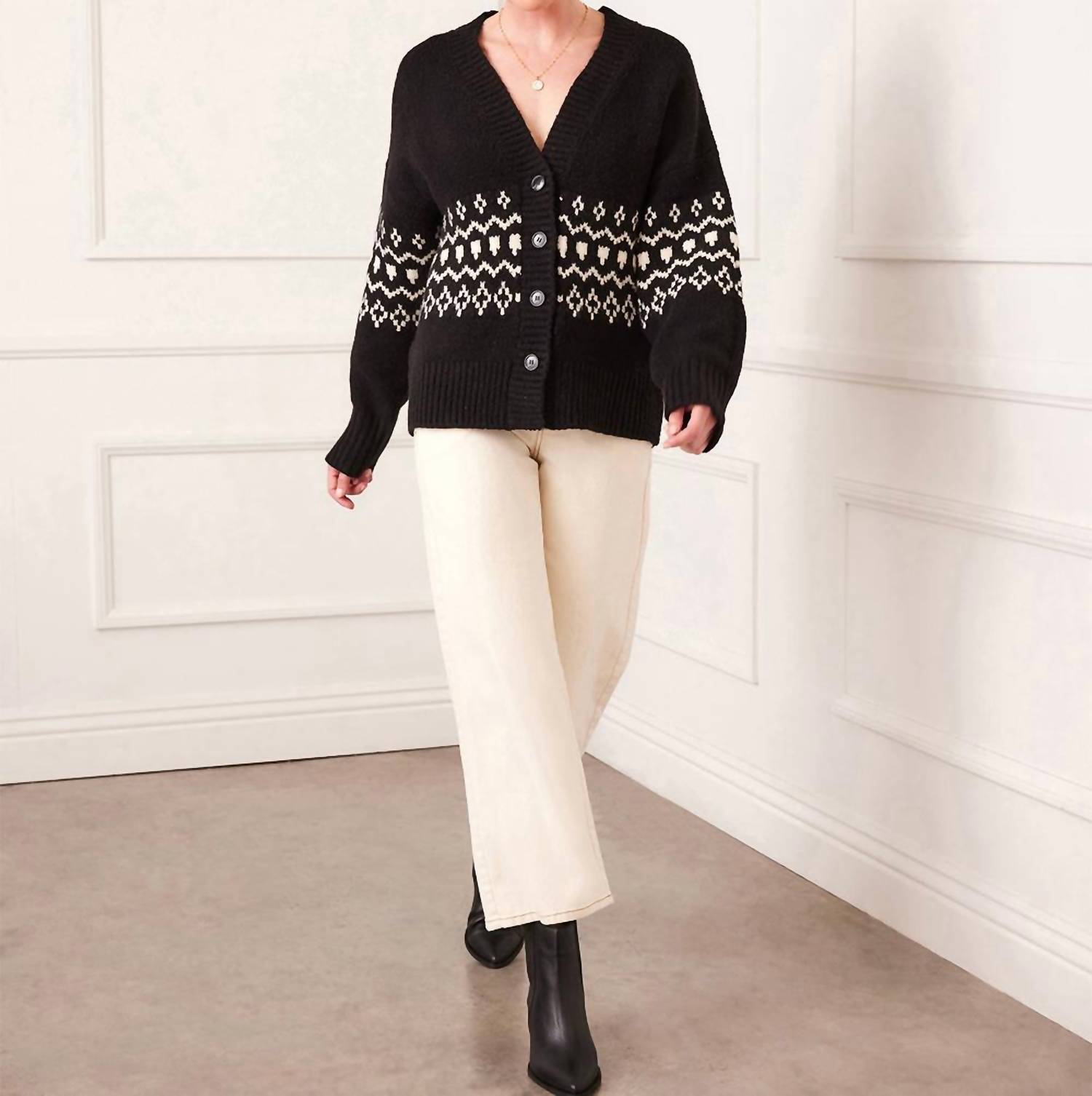 Karen Kane - Jacquard Sweater Cardigan - black - cardigans - clothing