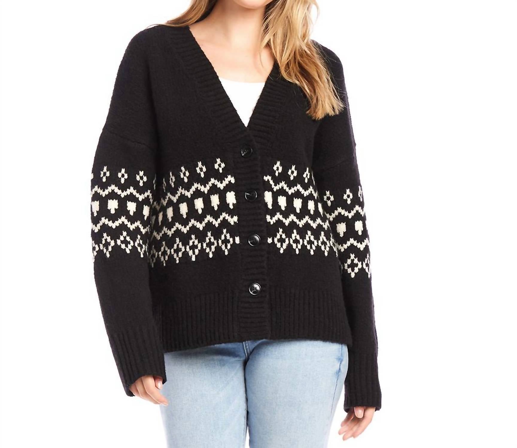 Karen Kane - Jacquard Sweater Cardigan - black - cardigans - clothing