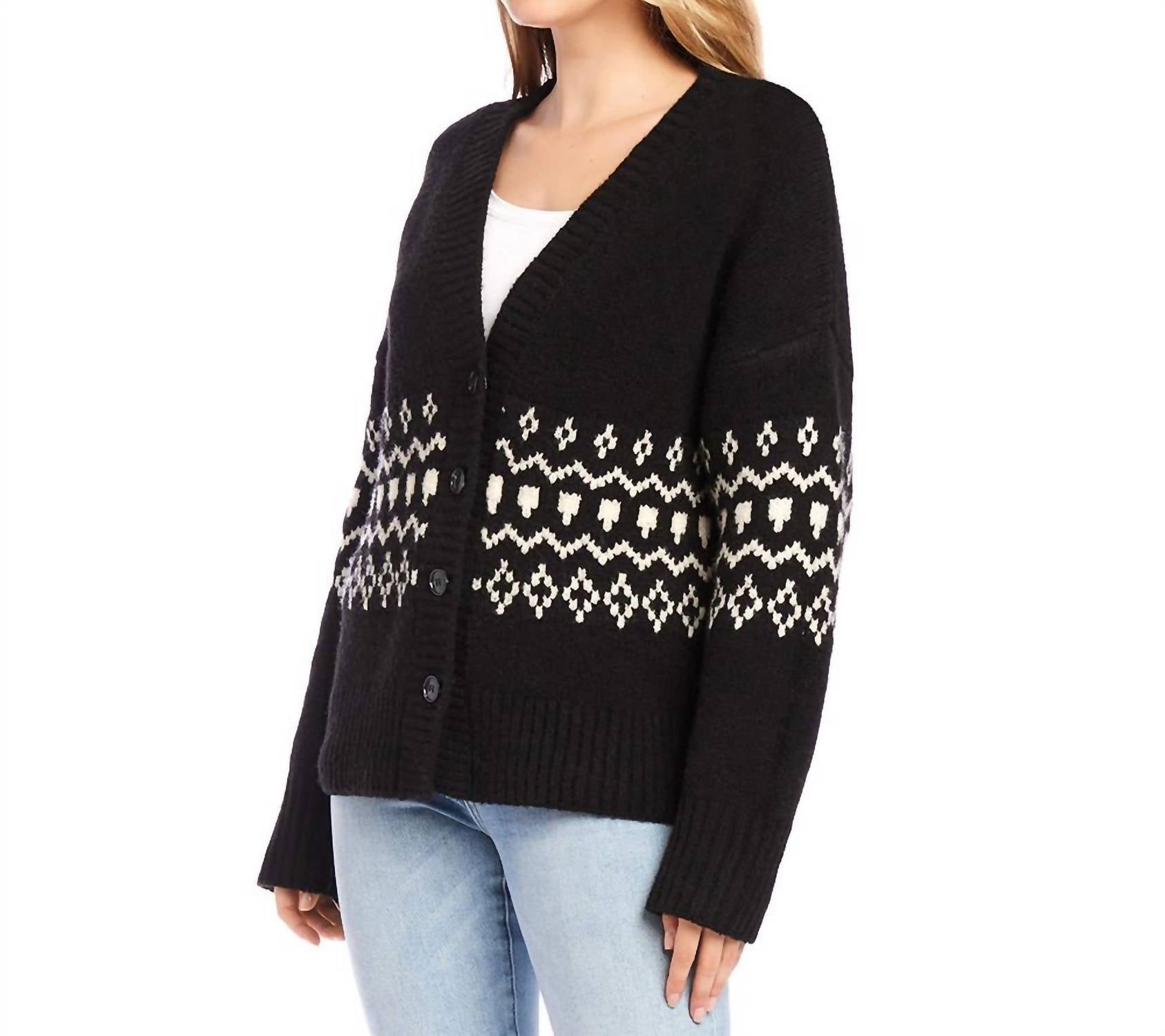 Karen Kane - Jacquard Sweater Cardigan - black - cardigans - clothing