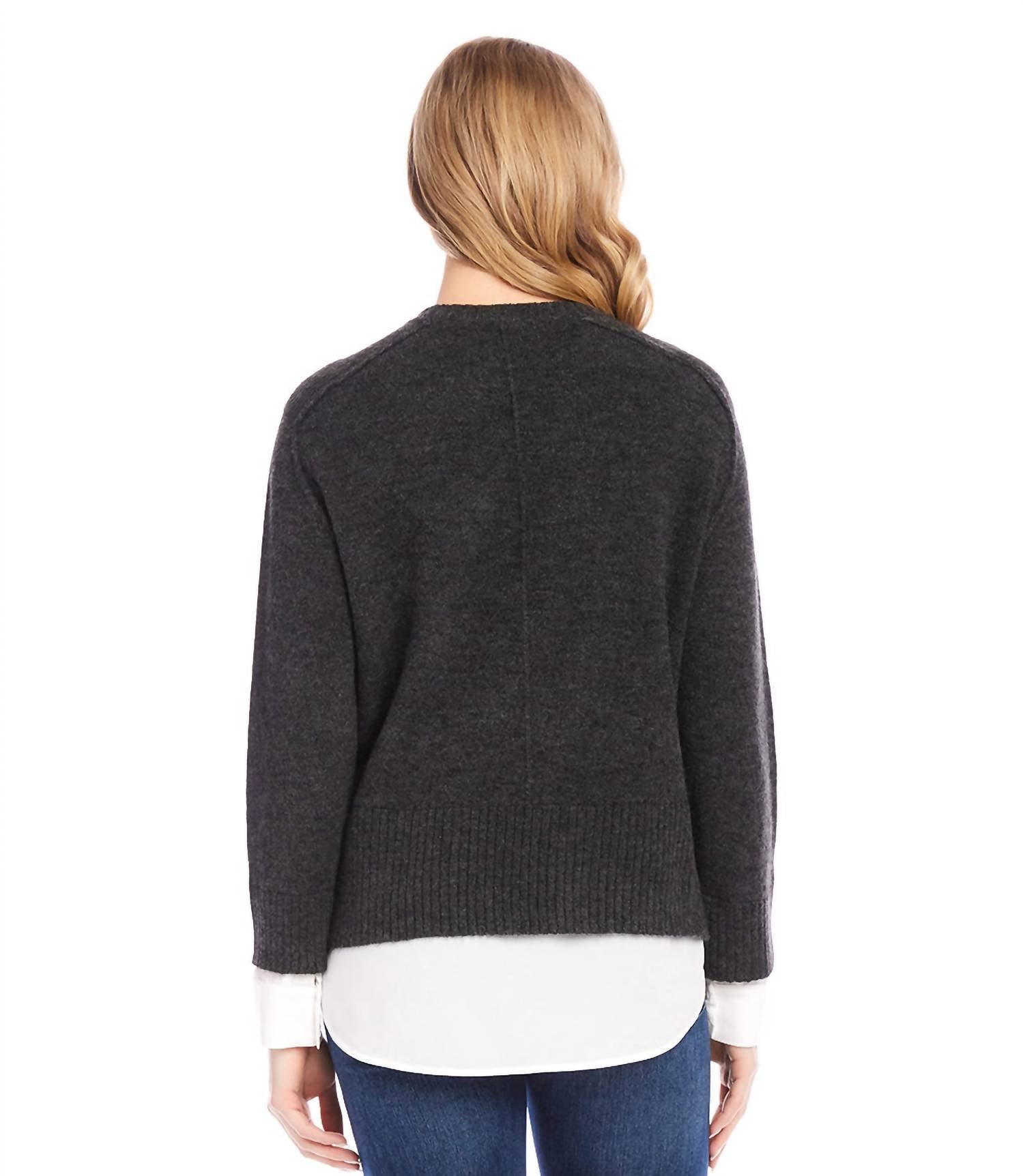 Karen Kane - Layered Crewneck Sweater - acrylic - black - clothing