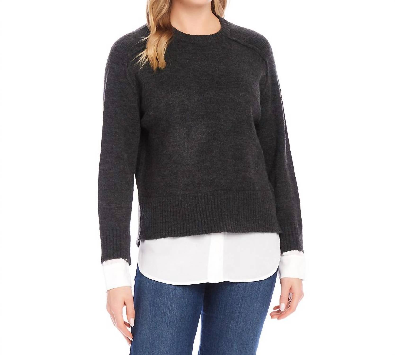 Karen Kane - Layered Crewneck Sweater - acrylic - black - clothing