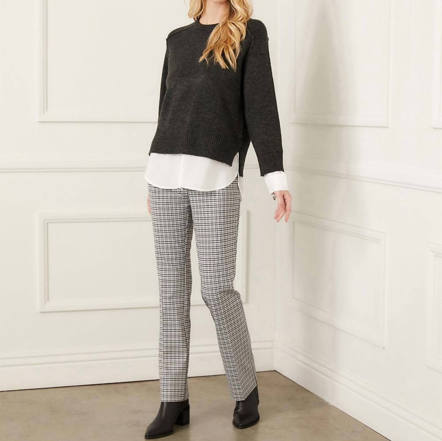 Karen Kane - Layered Crewneck Sweater - acrylic - black - clothing
