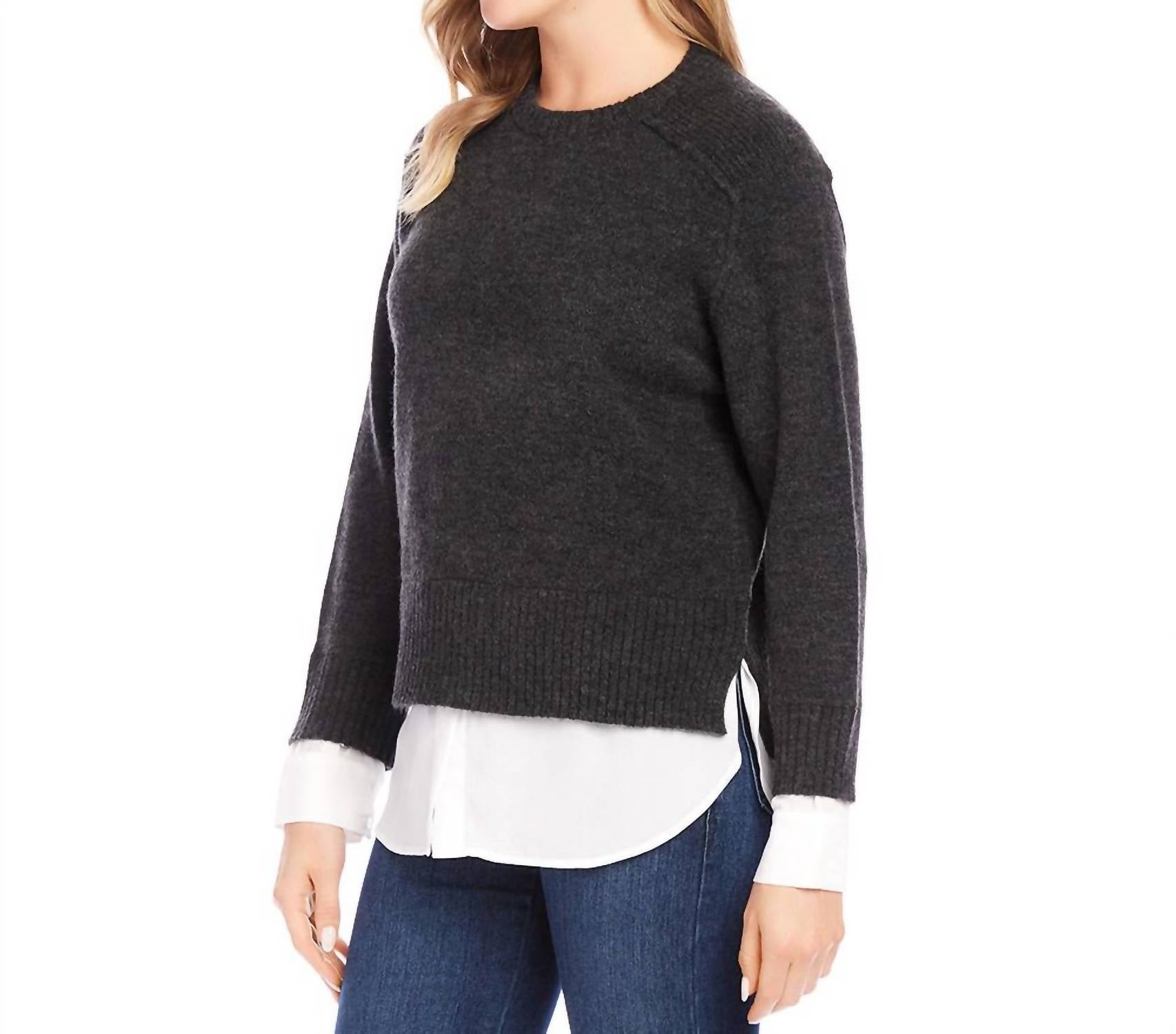 Karen Kane - Layered Crewneck Sweater - acrylic - black - clothing