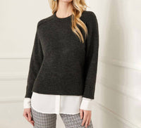 Karen Kane - Layered Crewneck Sweater - acrylic - black - clothing