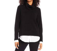 Karen Kane - Layered Turtleneck Sweater - acrylic - black - clothing