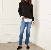 Karen Kane - Layered Turtleneck Sweater - acrylic - black - clothing