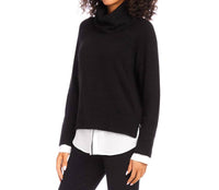 Karen Kane - Layered Turtleneck Sweater - acrylic - black - clothing