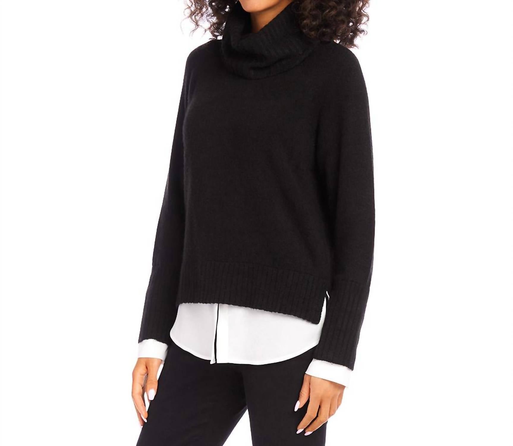 Karen Kane - Layered Turtleneck Sweater - acrylic - black - clothing