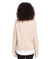 Karen Kane - Layered Turtleneck Sweater - acrylic - beige - clothing