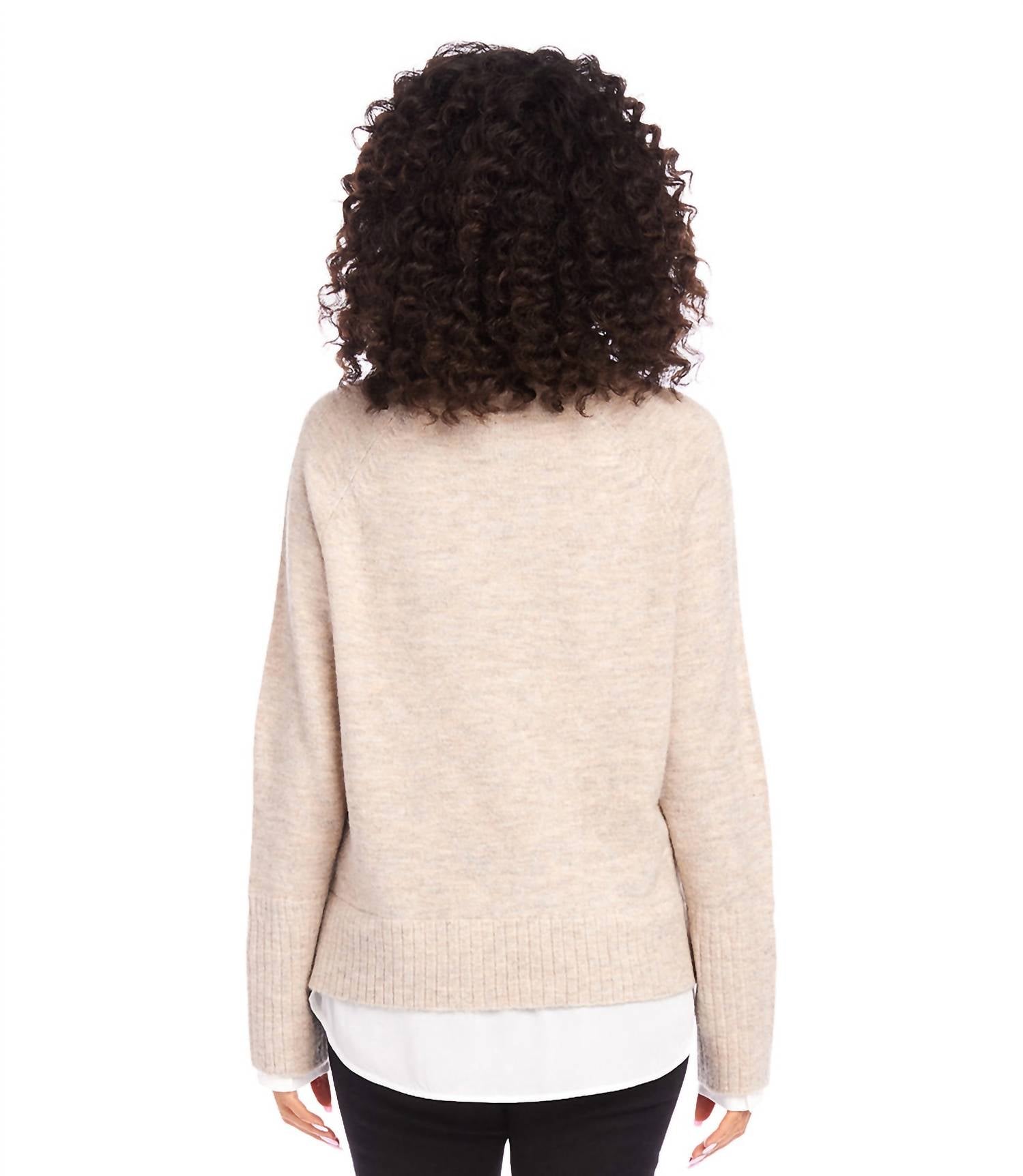 Karen Kane - Layered Turtleneck Sweater - acrylic - beige - clothing