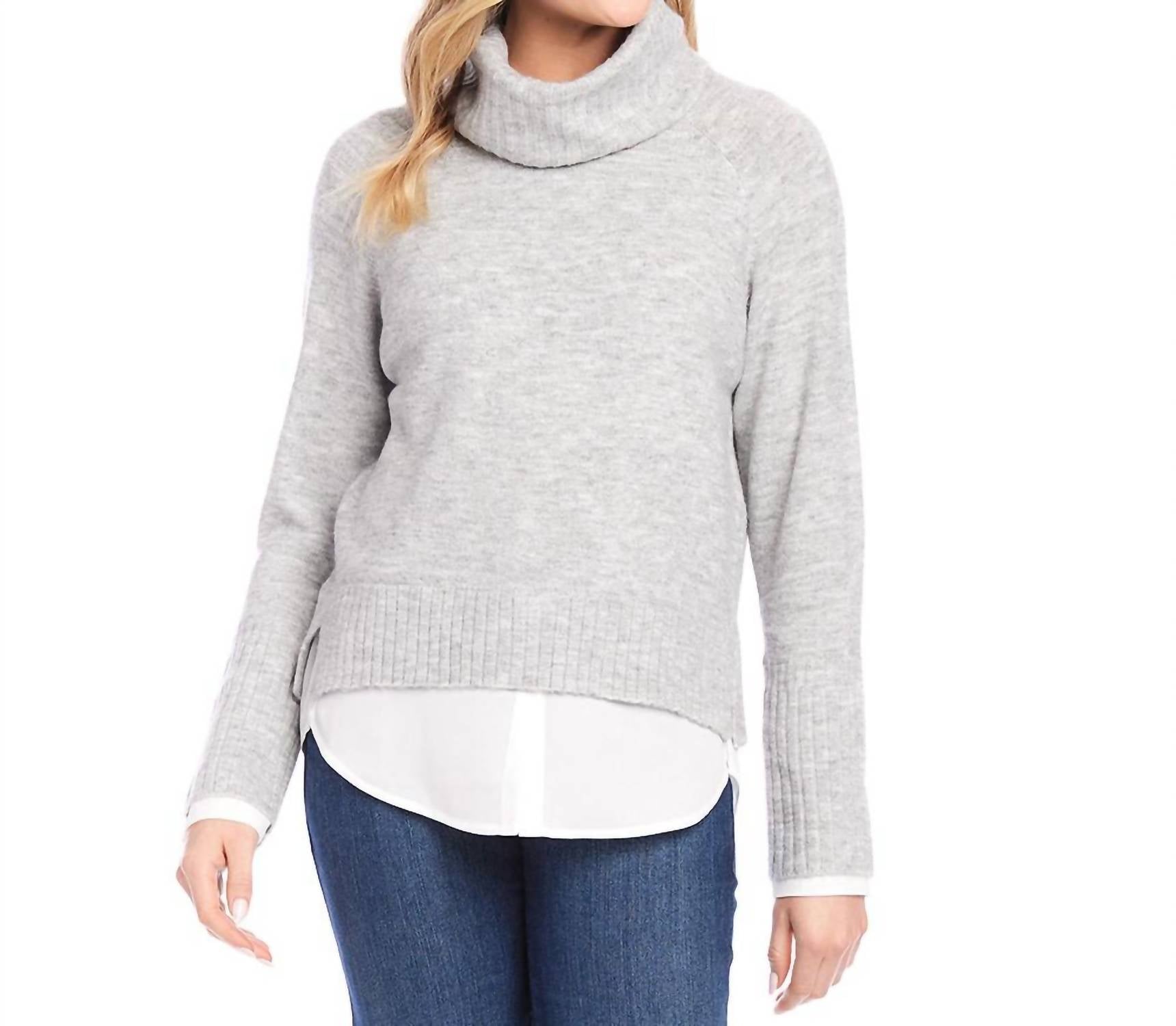 Karen Kane - Layered Turtleneck Sweater - acrylic - clothing - cowl
