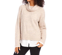 Karen Kane - Layered Turtleneck Sweater - acrylic - beige - clothing