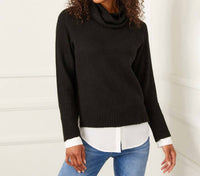 Karen Kane - Layered Turtleneck Sweater - acrylic - black - clothing