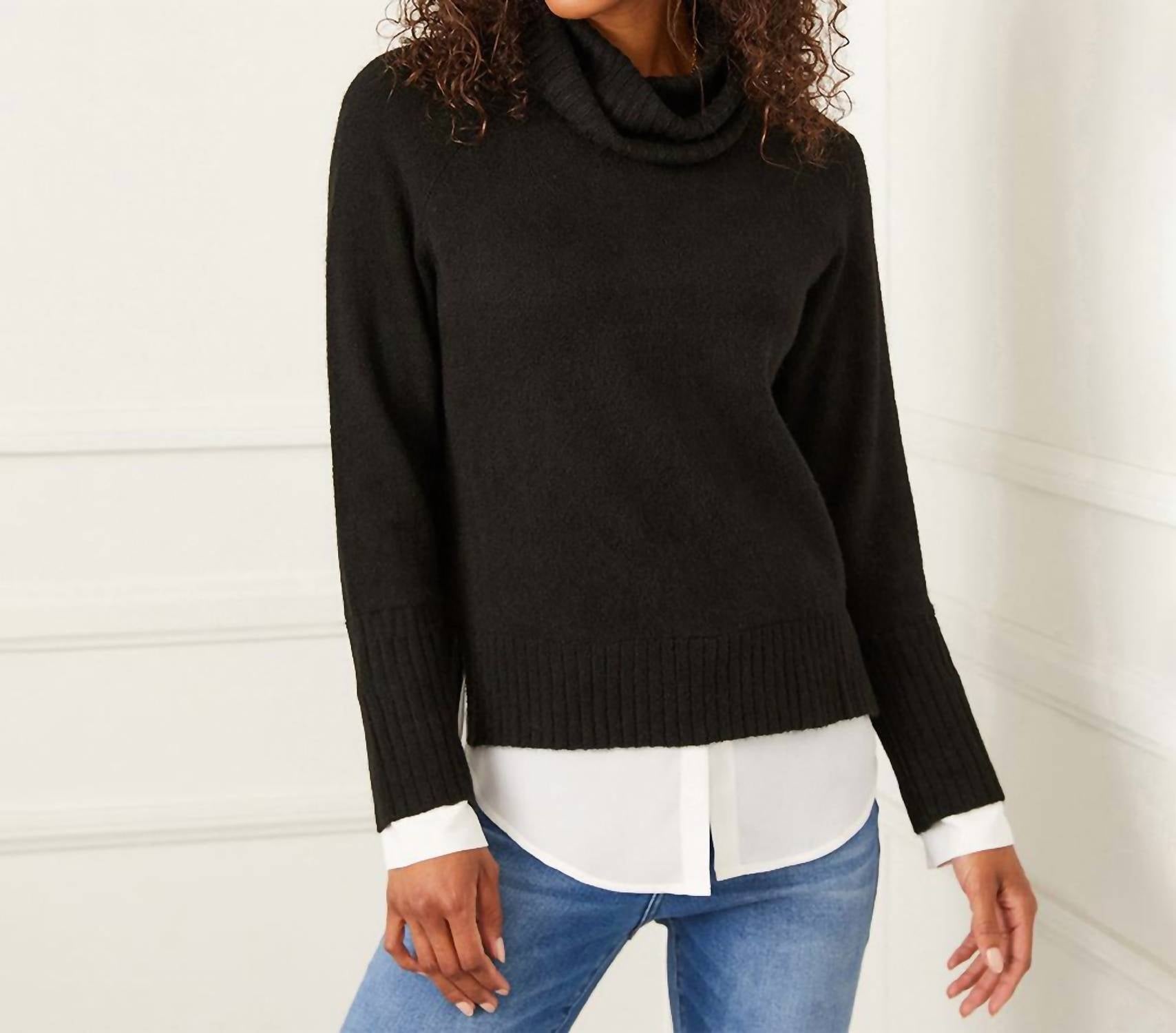 Karen Kane - Layered Turtleneck Sweater - acrylic - black - clothing