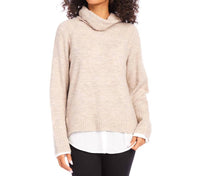 Karen Kane - Layered Turtleneck Sweater - acrylic - beige - clothing