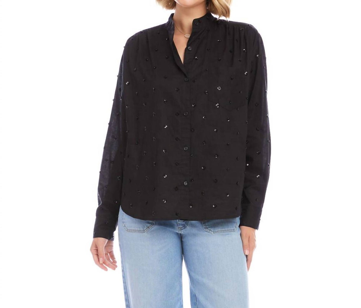 Karen Kane - Long Sleeve Beaded Sequin Shirt