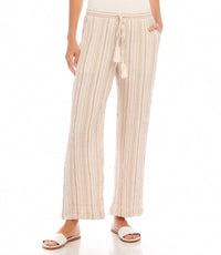 Karen Kane - Metallic Stripe Drawstring Ankle Pants - ankle - beige - clothing