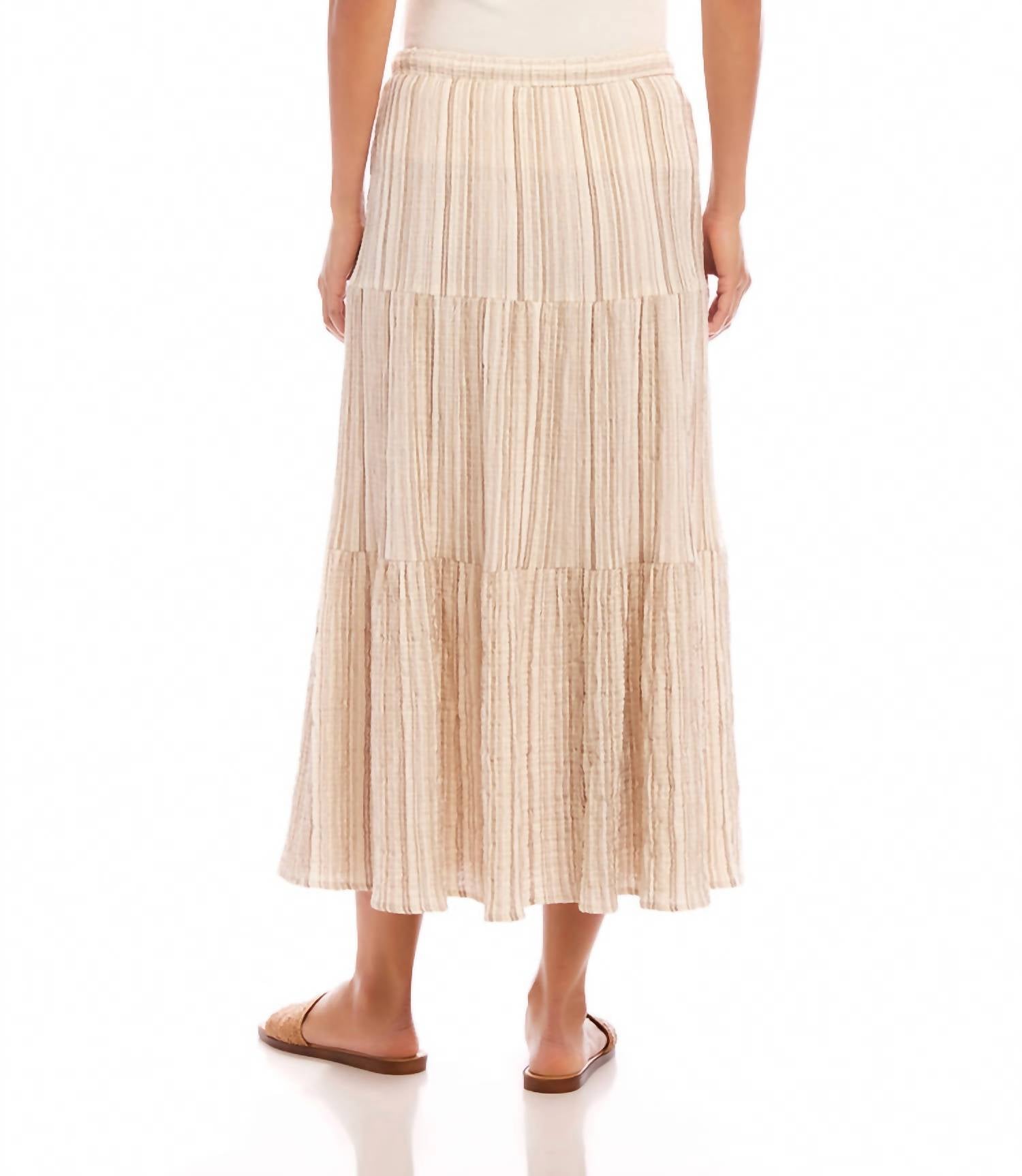 Karen Kane - Metallic Stripe Tiered Midi Skirt - beige - clothing - knee - length - skirts
