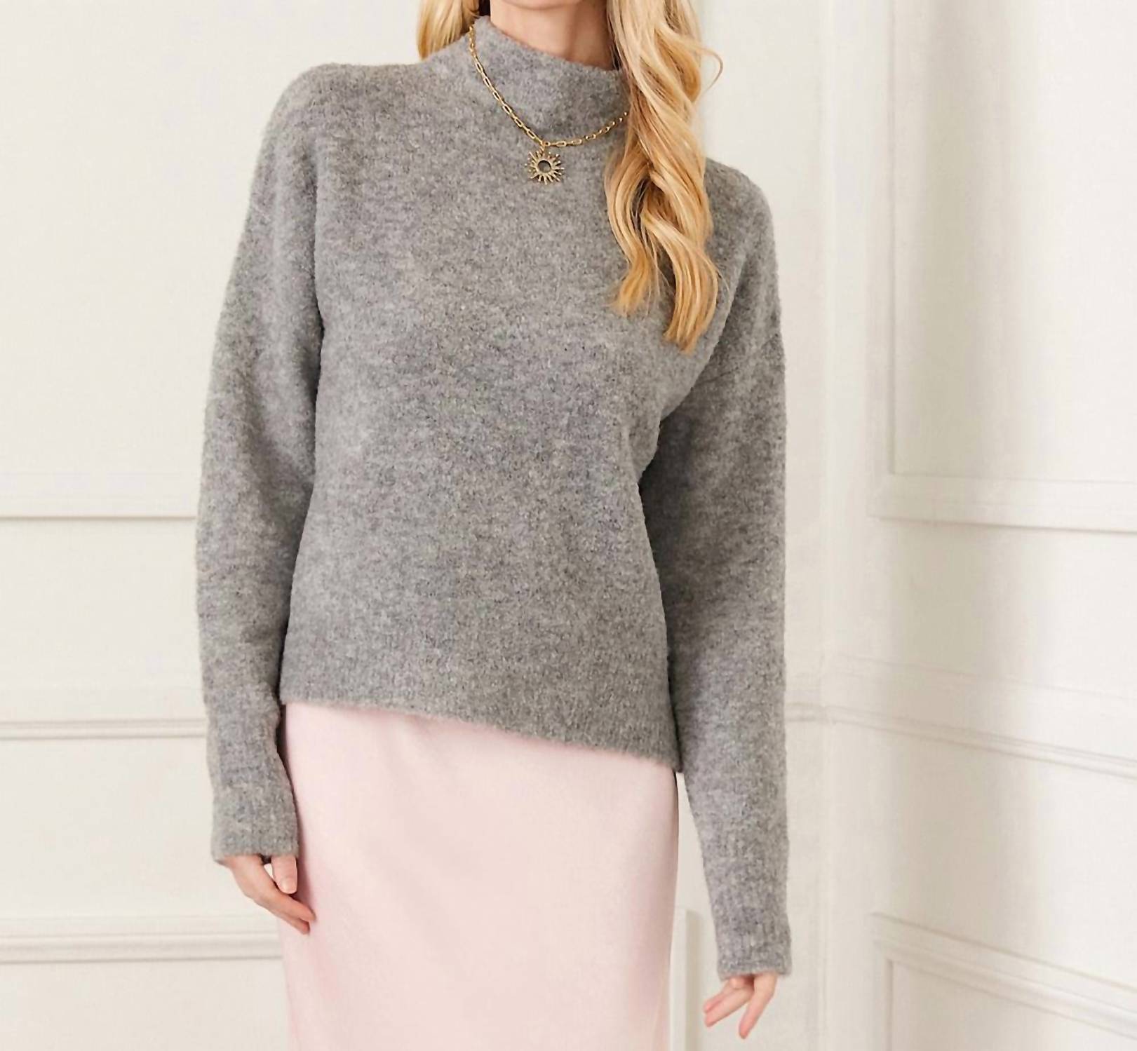 Karen Kane - Mock Neck Boucle Sweater - acrylic - cardigans - clothing
