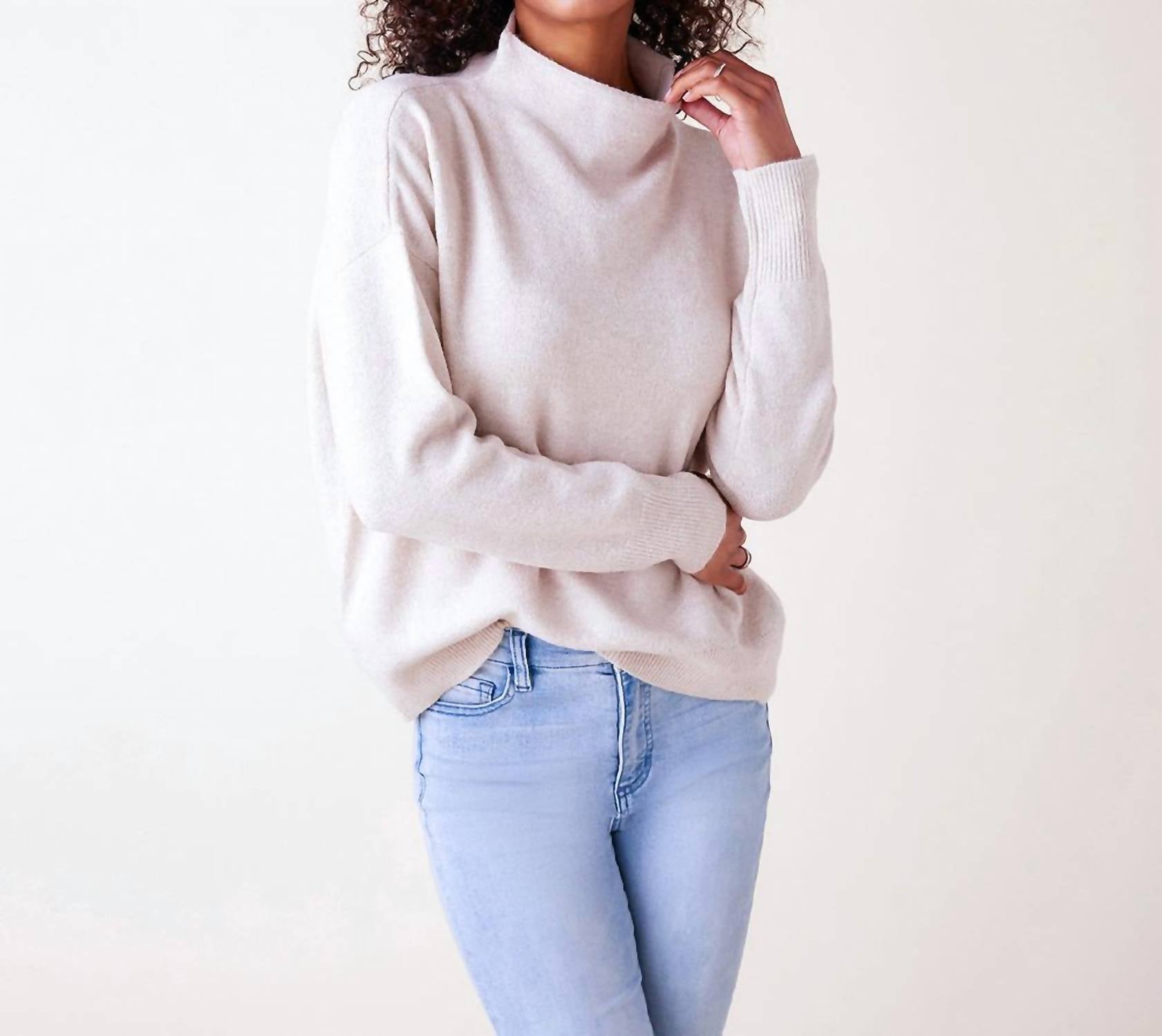 Karen Kane - Mock Neck Sweater - beige - cardigans - clothing