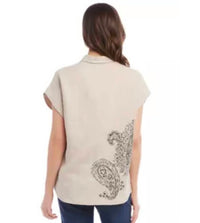 Karen Kane - Paisley shirt - beige - button - down - shirts - clothing