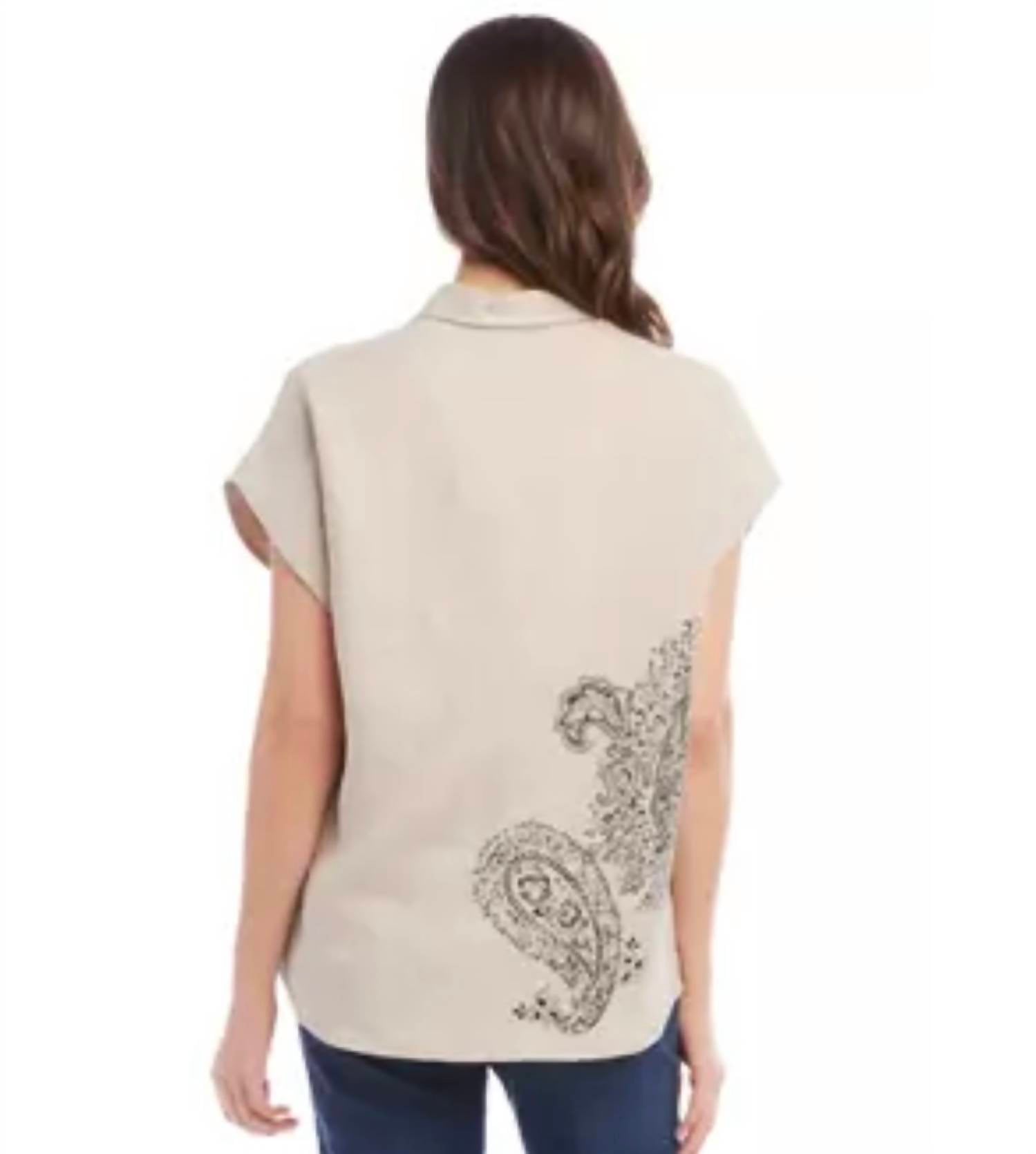 Karen Kane - Paisley shirt - beige - button - down - shirts - clothing