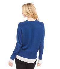 Karen Kane - Petite Size Layered Sweater Cardigan - blue - cardigans - clothing