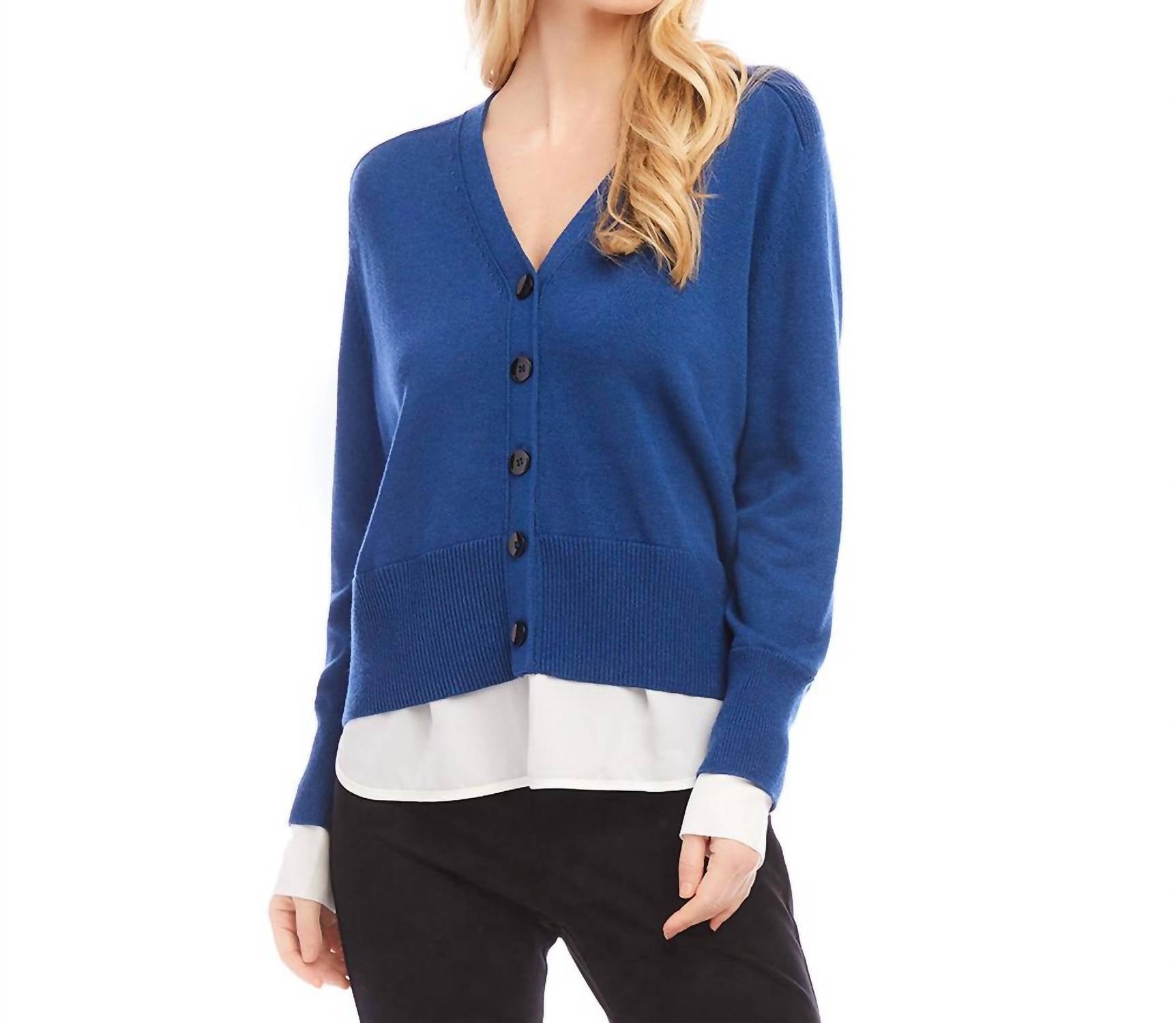 Karen Kane - Petite Size Layered Sweater Cardigan - blue - cardigans - clothing