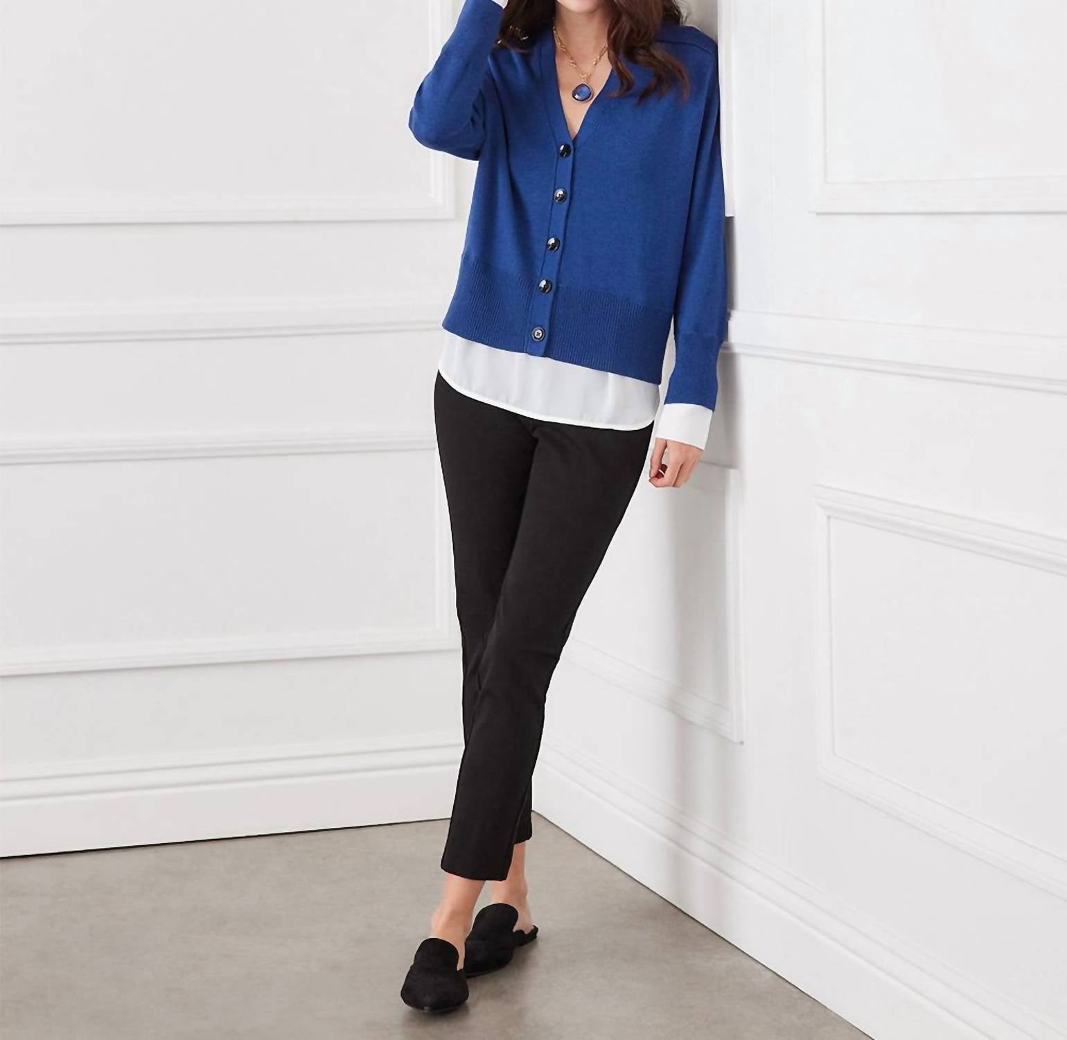 Karen Kane - Petite Size Layered Sweater Cardigan - blue - cardigans - clothing