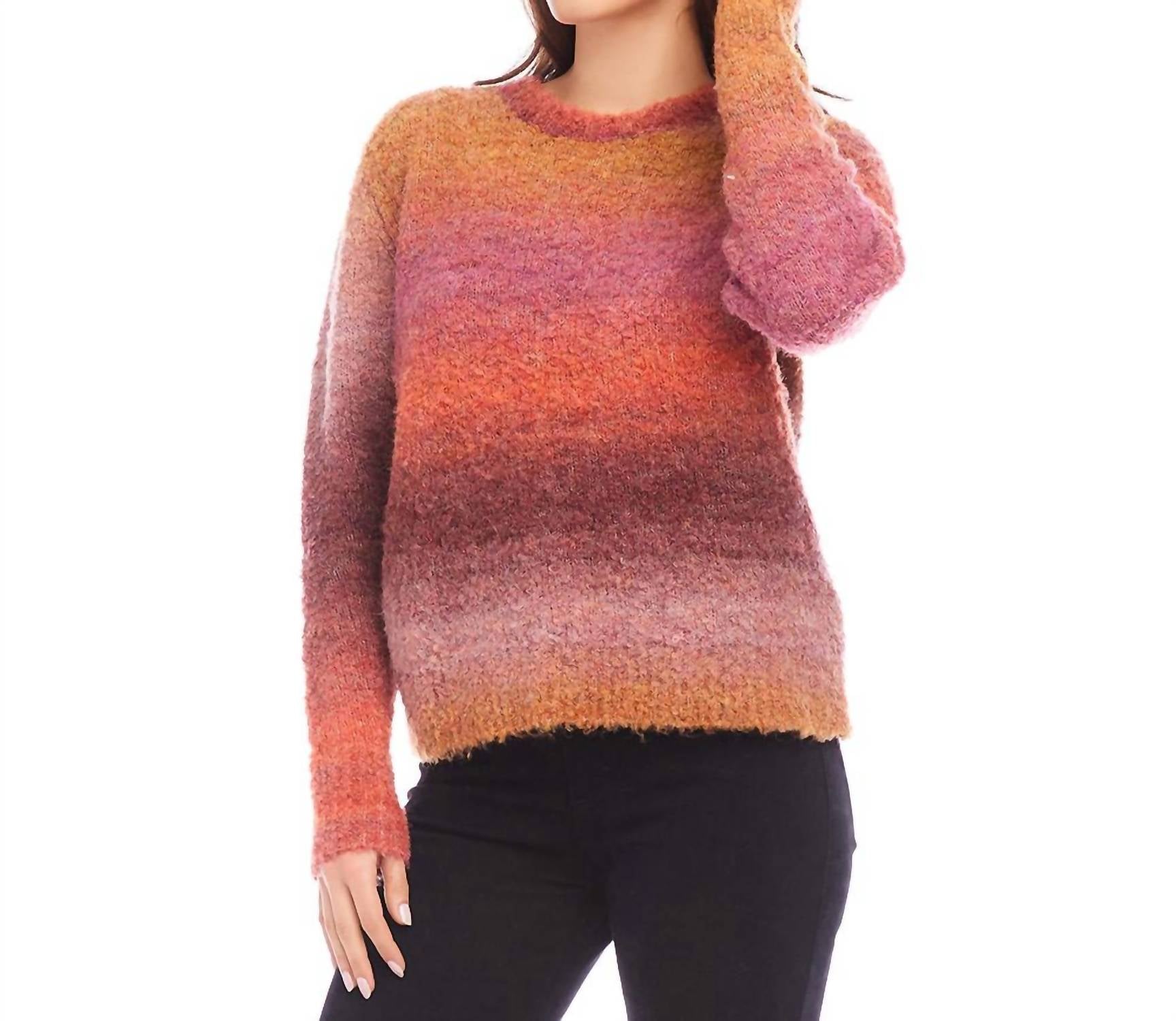 Karen Kane - Petite Size Ombre Boucle Sweater - brown - clothing - crew