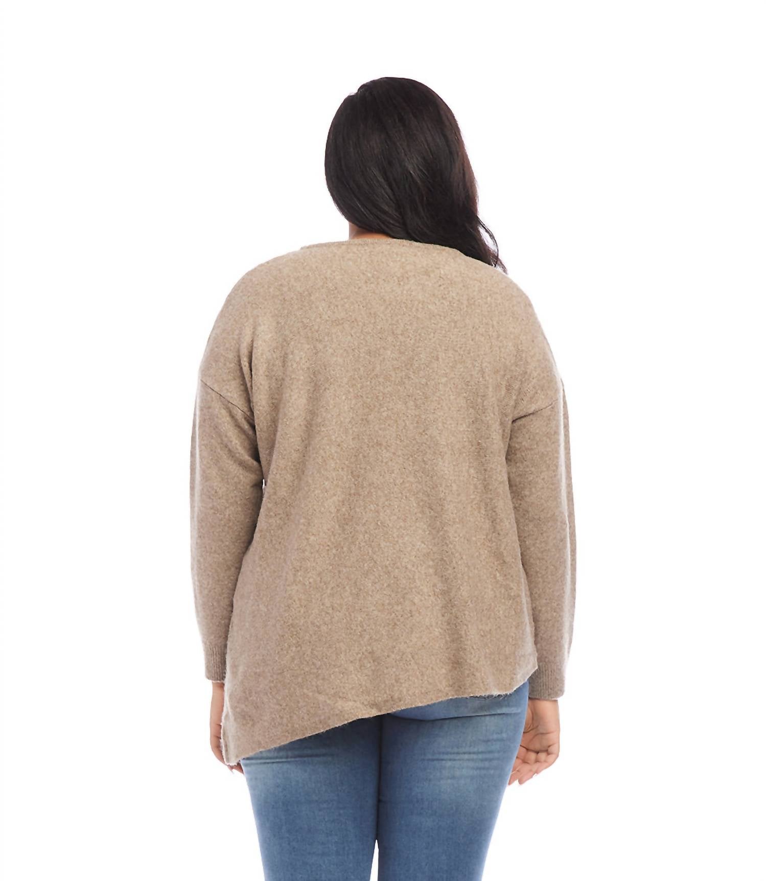 Karen Kane - Plus Size Asymmetric Sweater - brown - clothing - crew