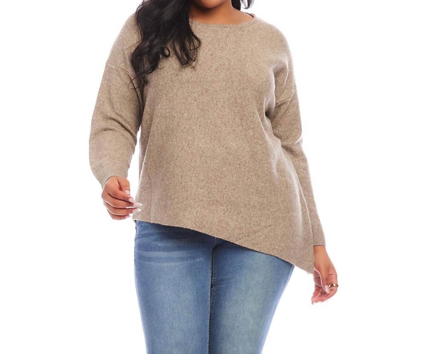 Karen Kane - Plus Size Asymmetric Sweater - brown - clothing - crew