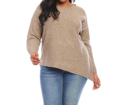 Karen Kane - Plus Size Asymmetric Sweater - brown - clothing - crew