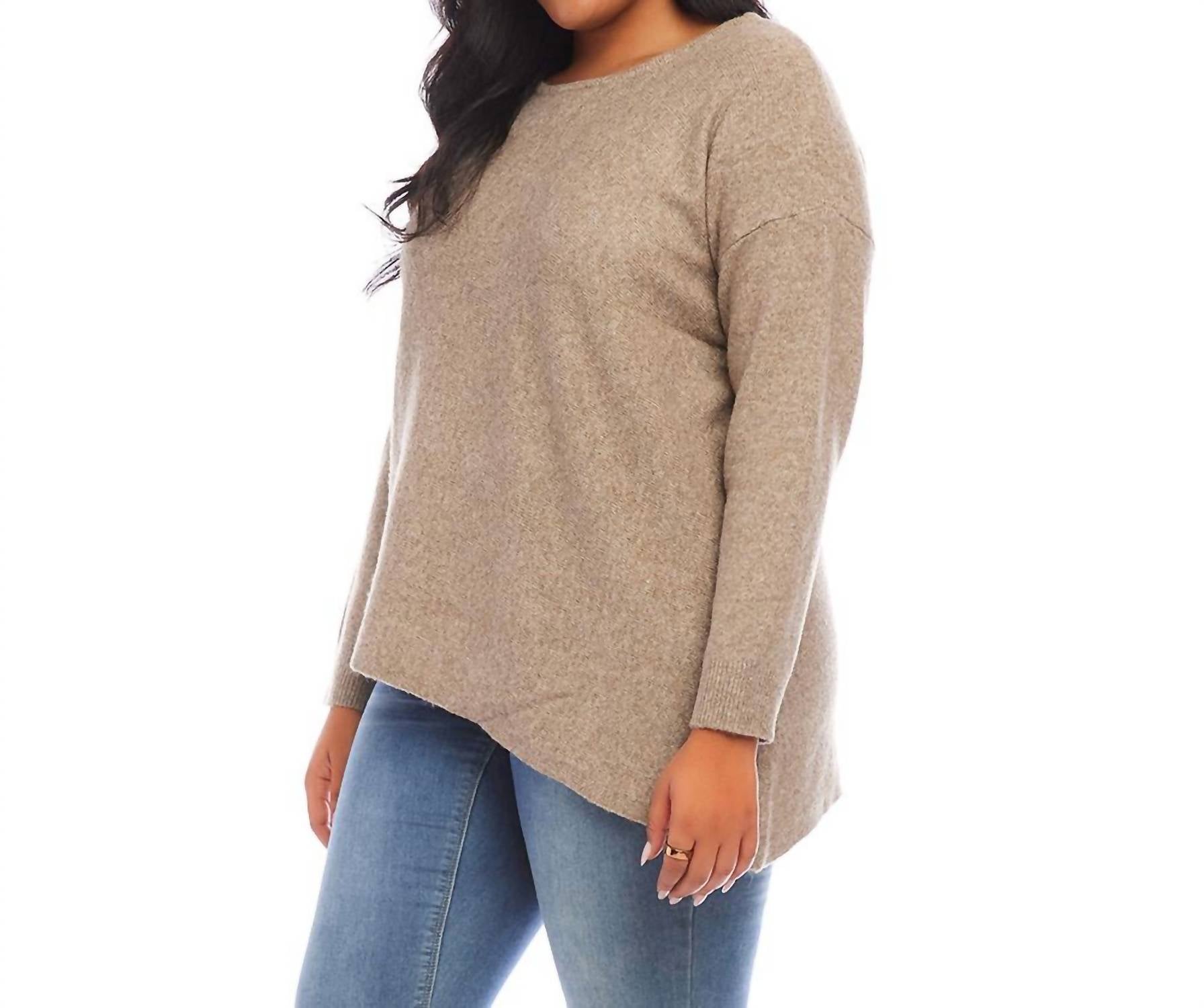 Karen Kane - Plus Size Asymmetric Sweater - brown - clothing - crew