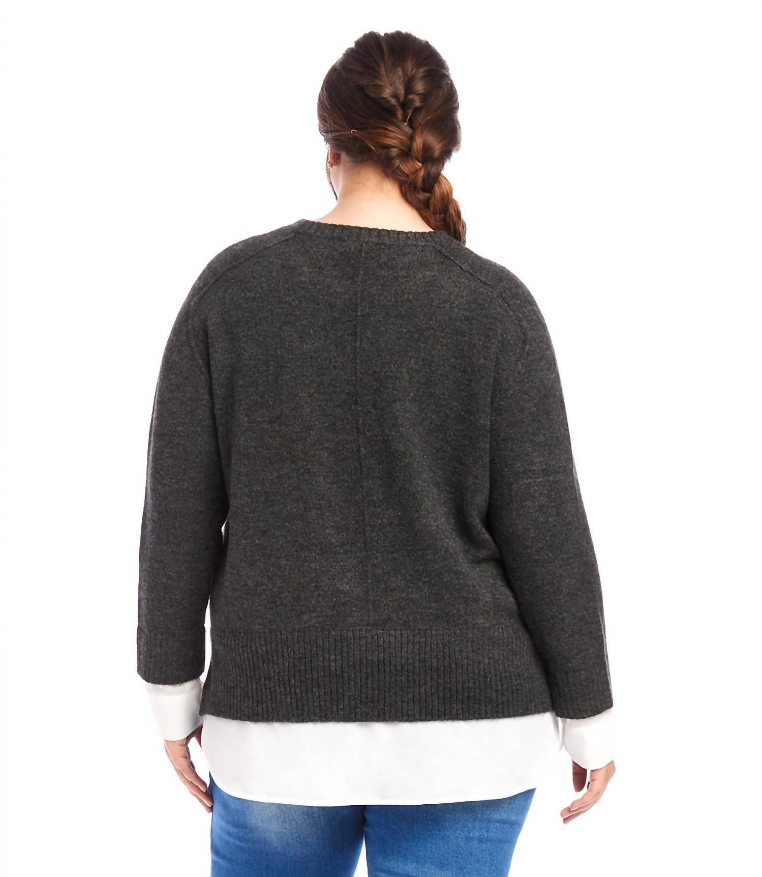 Karen Kane - Plus Size Layered Crewneck Sweater - acrylic - black - clothing