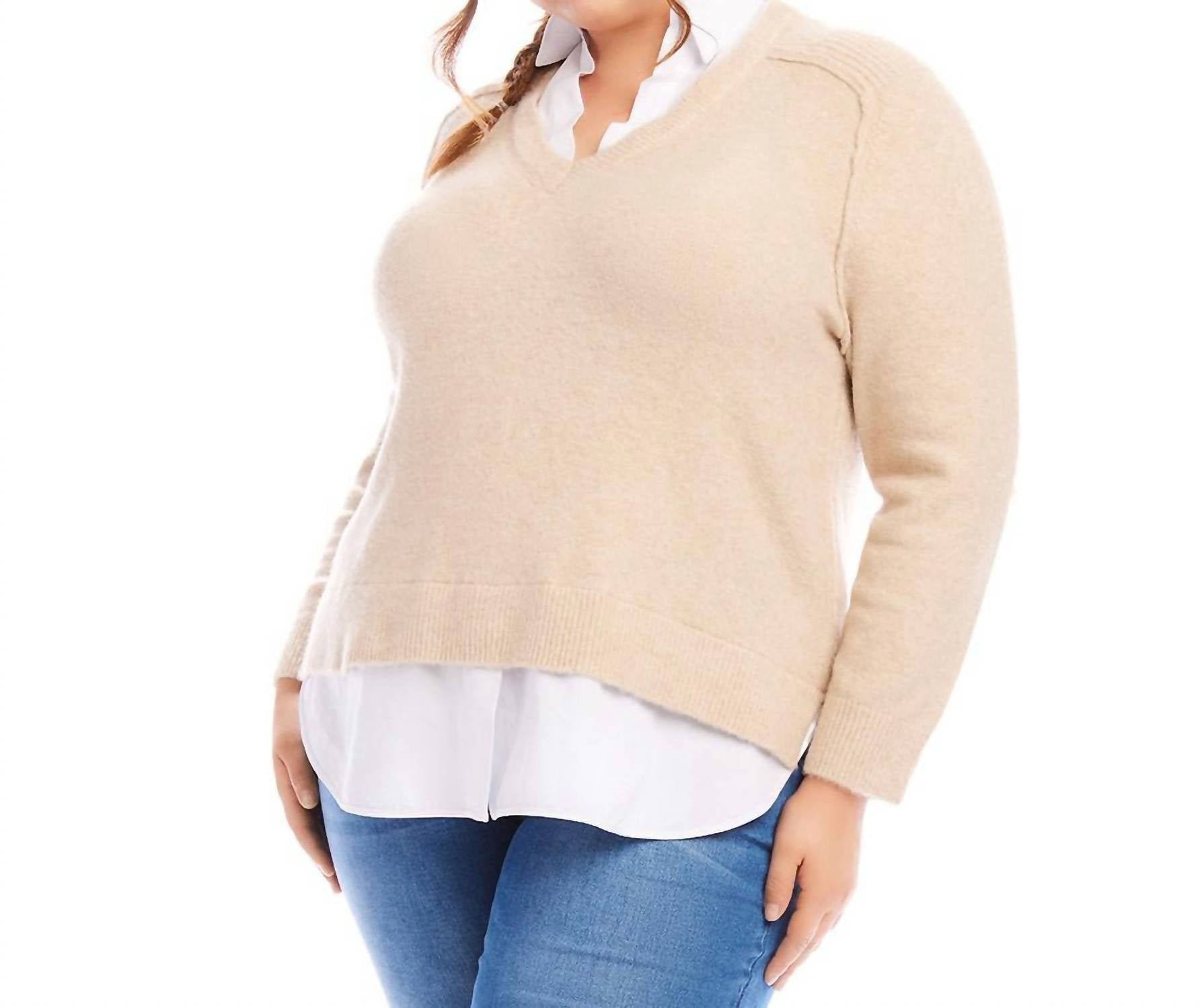 Karen Kane - Plus Size Layered Sweater - beige - clothing - directbrandpartner