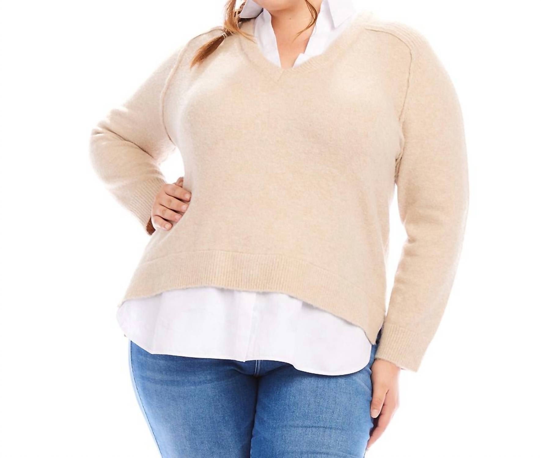 Karen Kane - Plus Size Layered Sweater - beige - clothing - directbrandpartner