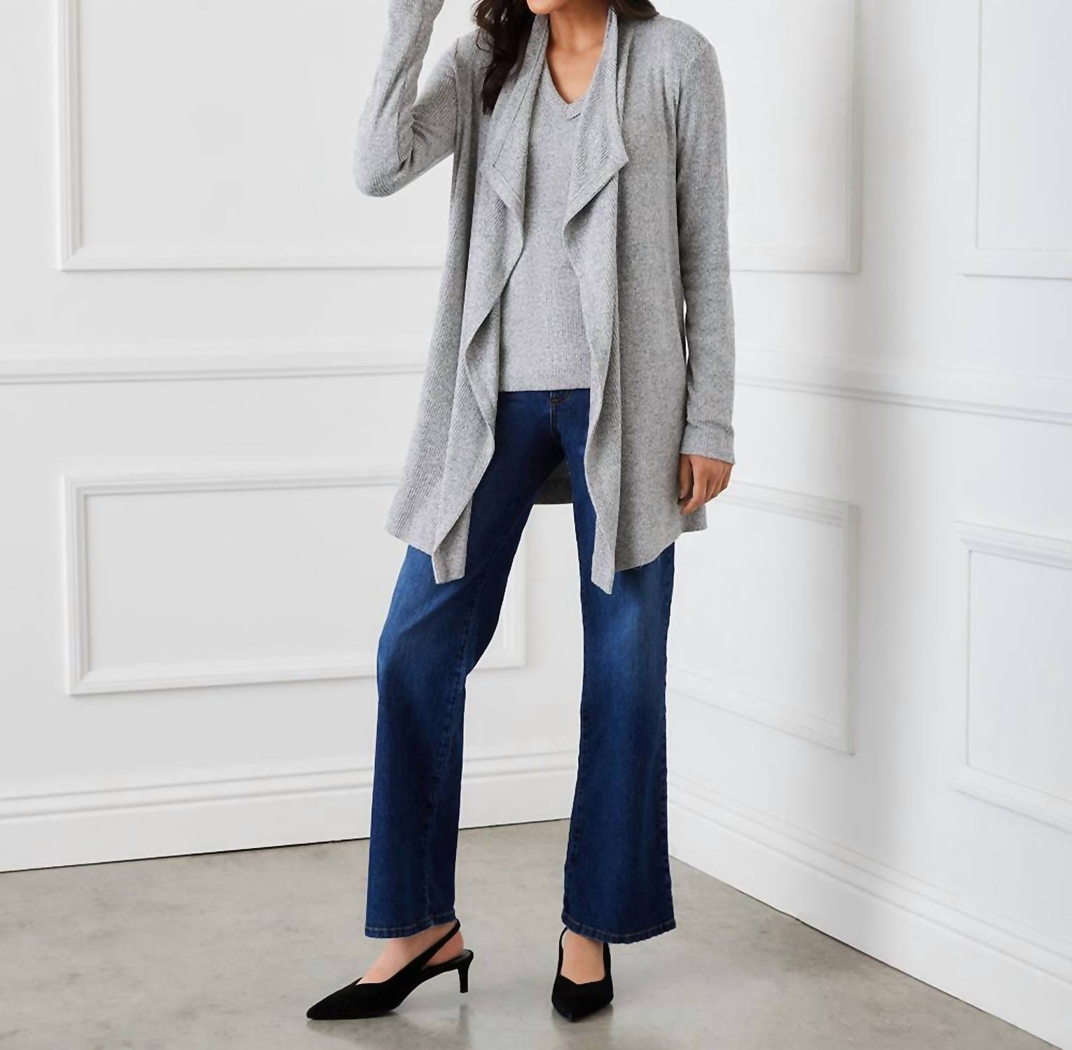 Karen Kane - Ribbed Drape Front Cardigan - cardigans - clothing - directbrandpartner