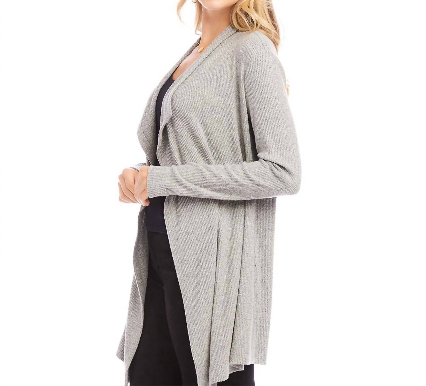 Karen Kane - Ribbed Drape Front Cardigan - cardigans - clothing - directbrandpartner