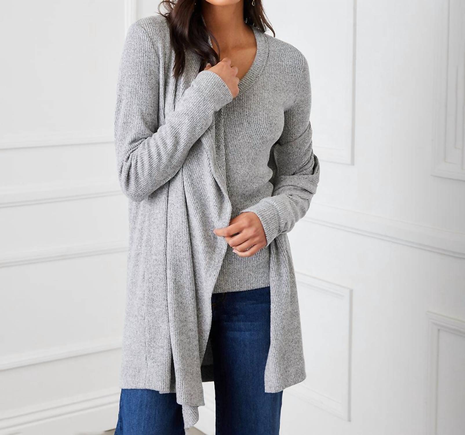 Karen Kane - Ribbed Drape Front Cardigan - cardigans - clothing - directbrandpartner