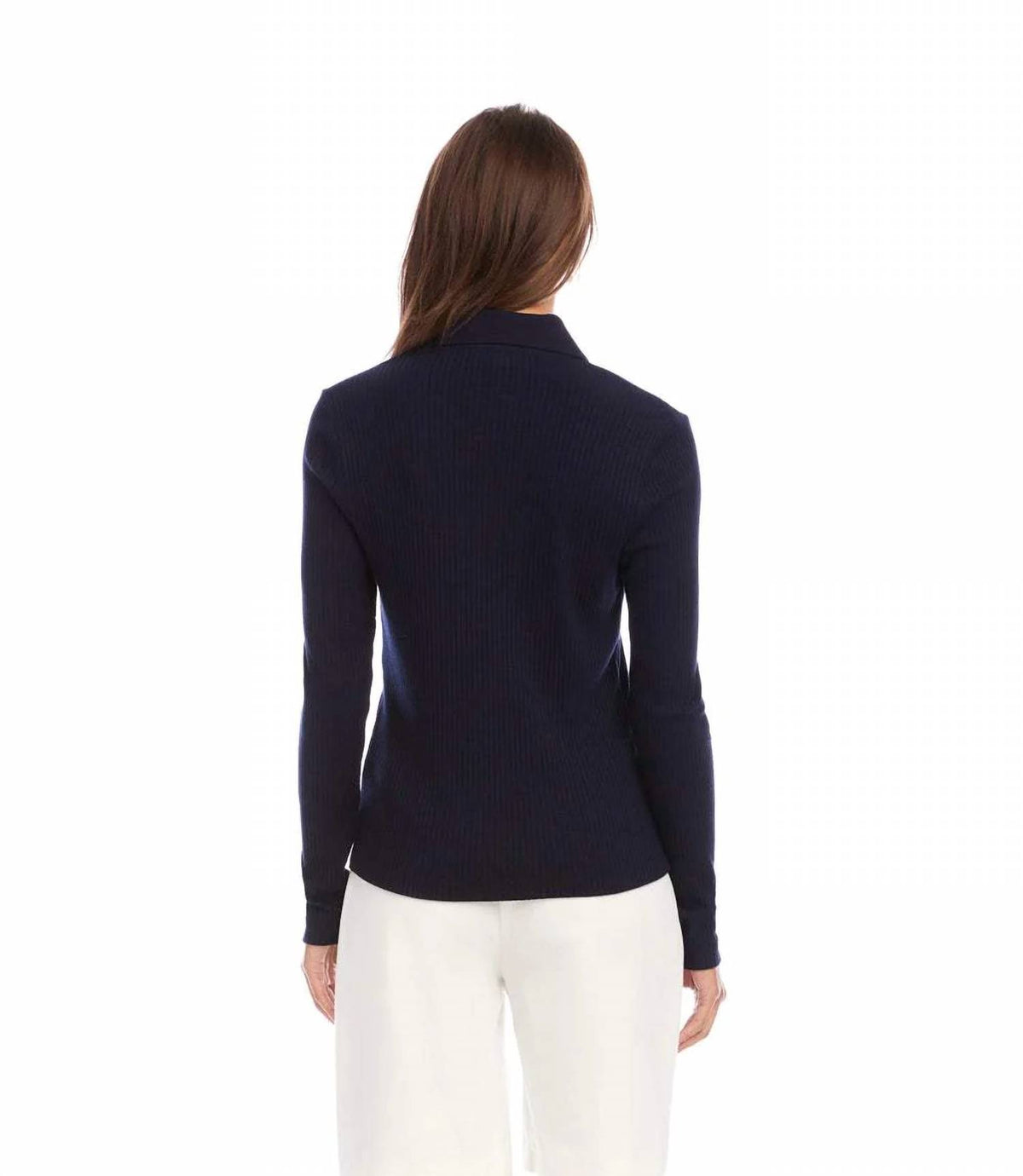 Karen Kane - Ribbed Long Sleeve Button Front Top
