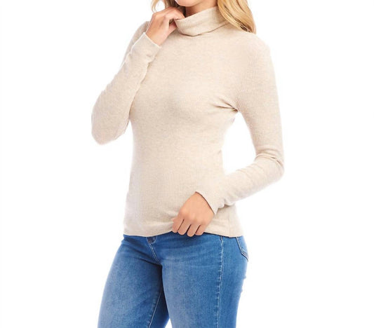 Karen Kane - Ribbed Turtleneck Top - beige - clothing - cowl