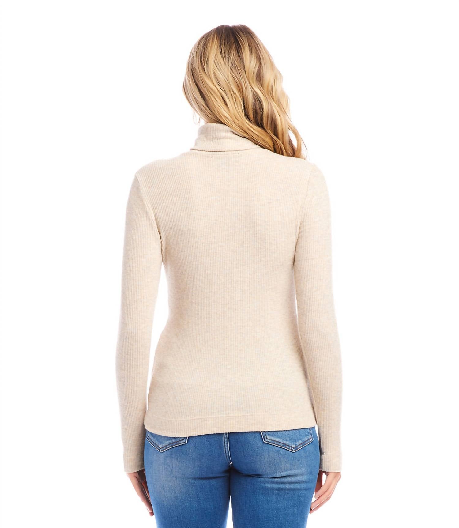 Karen Kane - Ribbed Turtleneck Top - beige - clothing - cowl