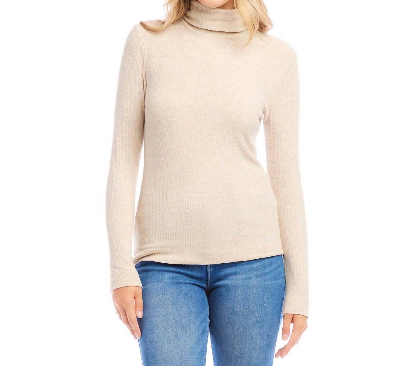 Karen Kane - Ribbed Turtleneck Top - beige - clothing - cowl