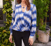 Karen Kane - Satin Drape Front Top - blouses - blue - clothing