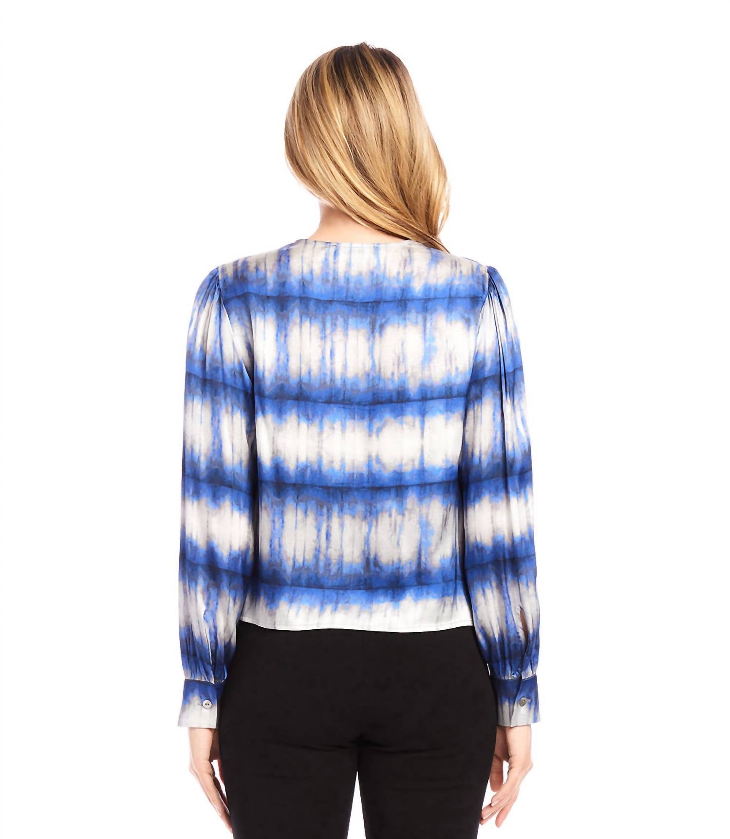 Karen Kane - Satin Drape Front Top - blouses - blue - clothing