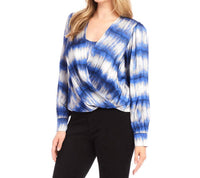 Karen Kane - Satin Drape Front Top - blouses - blue - clothing
