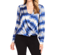 Karen Kane - Satin Drape Front Top - blouses - blue - clothing