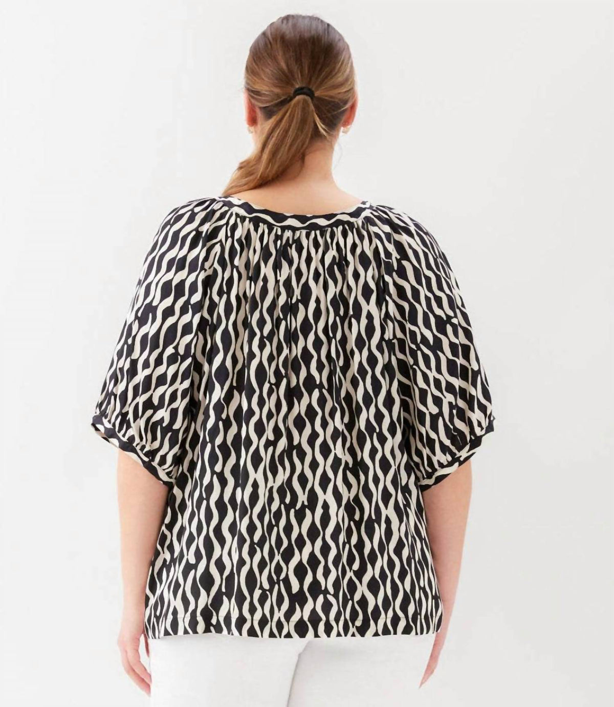 Karen Kane - Satin Short Sleeve Peasant Top - Plus