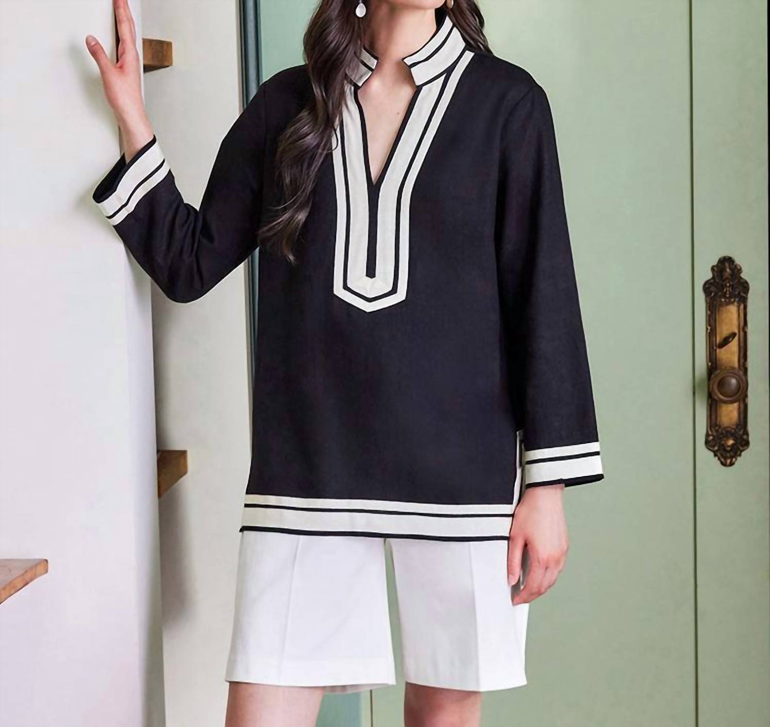 Karen Kane - St. Tropez Tunic Top - black - clothing - shirts